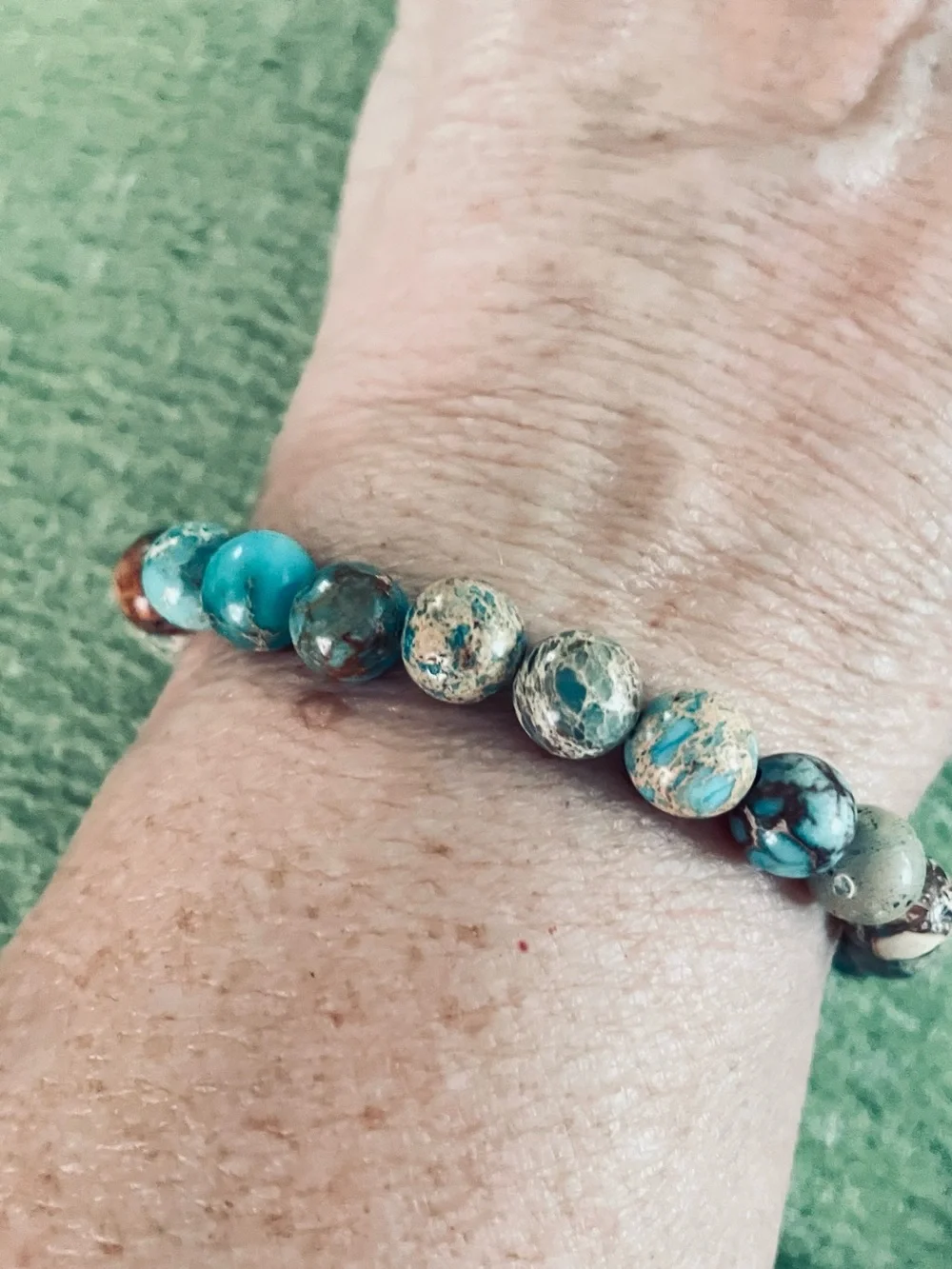 Turquoise Beaded Pendant Necklace and Bracelet Handmade